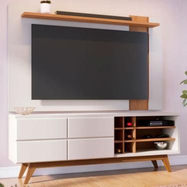 Imagem de Rack com Painel para TV Até 70 Polegadas Light 2 Portas 3 Prateleiras Off White Matte/Freijó - Pnr Móveis
