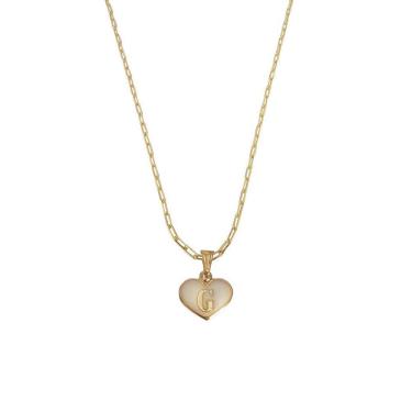 Imagem de Colar Cartier 60Cm Coração Branco Letra G Banhado Ouro 18K