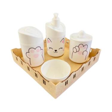 Imagem de Kit Higiene Baby Gatinha Menina c/bandeja MDF - Dóia Kids, Gatinha/Tam