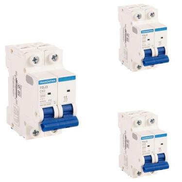 Imagem de 3 Mini Disjuntores 63 Amperes Bipolar Tramontina Curva C