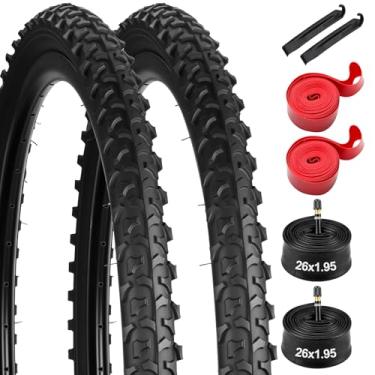 Imagem de Pneu de substituição para mountain bike de 26 x 1,95 (54-559), borracha butílica premium de 66 x 5 cm, resistente a perfurações, compatível com Beach Cruiser e bicicleta off-road MTB, 2 alavancas de