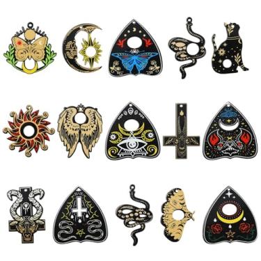 Imagem de Stiesy 30 peças, 15 estilos, pingentes de tarô de acrílico, gótico, mau-olhado, tabuleiro de tarô, pingente de tarô com lua sol asa serpente mágica preta placa de adivinhação pingente de joias para