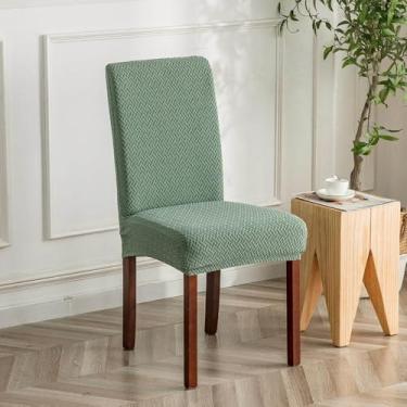Imagem de Capa para cadeira impermeável, encosto alto, assento de jantar, tecido elástico, jacquard, para cozinha, hotel, estilo 1, verde matcha, 6 peças
