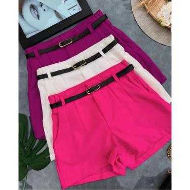 Imagem de Short Alfaiataria Feminino Com Cinto Cintura Alta Cinto Fino Cintinho 