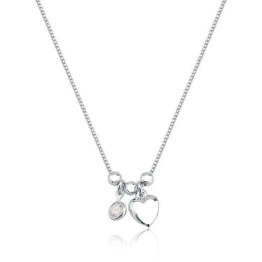 Imagem de Colar Bolas 3mm Coração E Ponto De Luz Prata 925