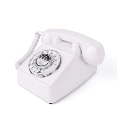 Imagem de Telefones fixos vintage para casa, telefone de casa de trabalho giratório retrô branco com toque e volume, telefone analógico de mesa antigo para idosos/idosos, telefones decorativos de escritório