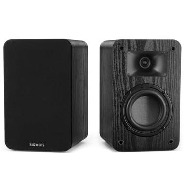 Imagem de RIOWOIS Alto-falantes passivos de estante para toca-discos, alto-falantes estéreo com woofer de 10 cm e tweeter de buzina de seda para toca-discos, sistema de som surround, PC e TV, montável na parede