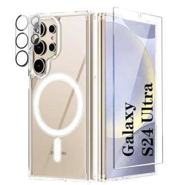 Imagem de TSEHHOL Capa para Samsung Galaxy S24 Ultra com protetores de tela e capa completa para câmera, capa magnética para Samsung S24 Ultra Drop à prova de choque fosca translúcida para Galaxy S24 Ultra