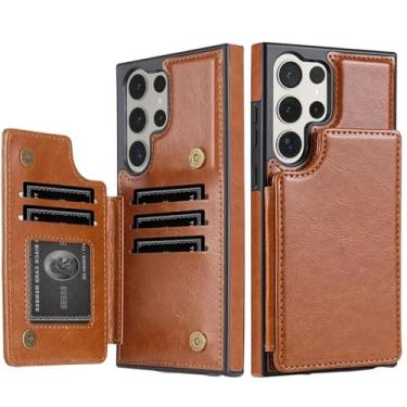 Imagem de HJZSZX Capa de couro magnética protetora com bloqueio de carteira para Galaxy S23 Ultra (para Galaxy S23 Ultra/marrom)