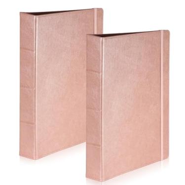 Imagem de Fichário de couro com 3 anéis, organizador profissional de 2,5 cm, organizador de fichário, tamanho carta, para guardar 200 folhas com 2 bolsos internos para trabalhos escolares (ouro rosa)