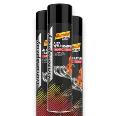 Imagem de Kit 3 Tinta Spray Alta Temperatura Preto Fosco Mundial Prime, Único