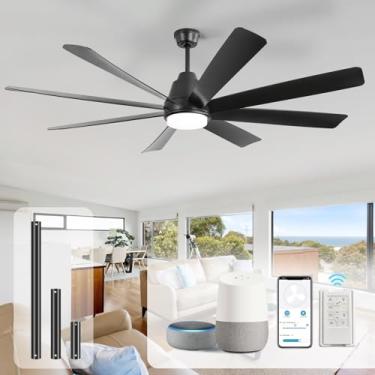 Imagem de Sofucor Ventoinhas de teto inteligentes de 182 cm com luzes e controle remoto, ventilador de teto preto grande externo com luz de 6 velocidades, 3 CCT, regulável, 8 lâminas, ventilador de teto 3