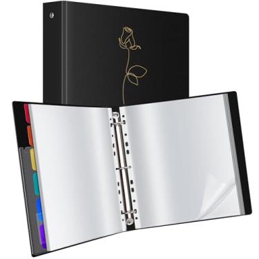 Imagem de Uquelic Fichário de 80 bolsos com mangas de plástico para tamanho carta/A4 (28 cm x 21,6 cm), capa impressa rosa dourada, organizador de documentos para documentos, certificados e obras de arte com