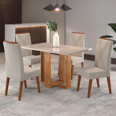 Imagem de Mesa de Jantar 4 Lugares Singapura com Vidro Mel/Marfim/Off White - Pa