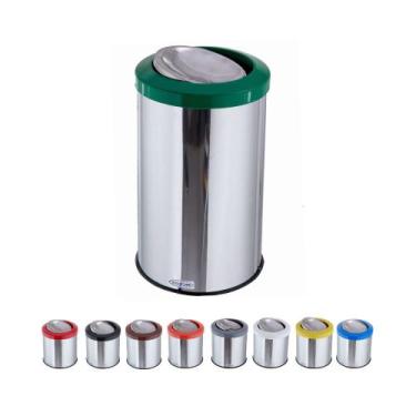 Imagem de Lixeira Inox Basculante 30 Litros Tampa Flip Top Cesto Lixo - CM Desig
