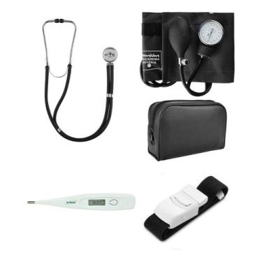 Imagem de Kit Enfermagem Esfigmo E Rappaport + Termometro + Torniquete - Premium