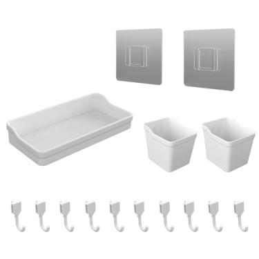Imagem de EVDBOBO Pacote de acessórios para organização de parede Pegboard - 25 peças de ganchos brancos, caixas de armazenamento e tiras de fixação (branco)