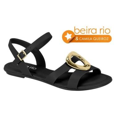 Imagem de Sandália Casual Beira Rio Colorida Conforto Rasteira Dia a Dia Preta B