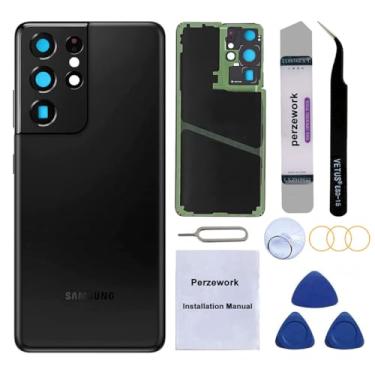 Imagem de Perzework Substituição de vidro da tampa traseira traseira para Samsung Galaxy S21 Ultra 5G com adesivo pré-instalado e kits de ferramentas de reparo (Phantom Black)