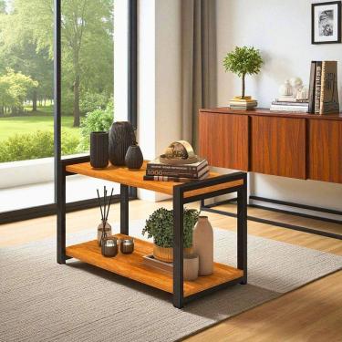 Imagem de Mesa de Centro Atenas 2 Prateleiras MDF Estrutura de Metalon Moderna Funcional
