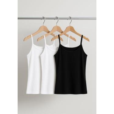 Imagem de Kit 3 Regatas Alcinha Canelada Branca, Preta e Branca Salvatore - Salv