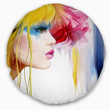 Imagem de Retrato Designart menina com cabelo colorido sala de estar, sofá, almofada de alta qualidade + capa de almofada impressa em ambos os lados 40 cm