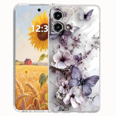 Imagem de FLYING FLIER Capa para celular Moto G Stylus 5G 2023, [proteção de corpo inteiro] [antiderrapante] [à prova de choque] linda flor borboleta fina capa de telefone TPU (roxo 4)