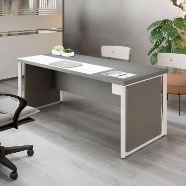 Imagem de Mesa de Escritório Diretor 200cm com Caixa de Tomadas e Porta Objetos Corporate Cinza Sagrado/Branco