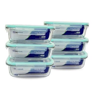 Imagem de Kit com 6 Potes de Vidro Herméticos Urbantek 640ml Retangular Conserva