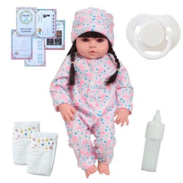 Imagem de Bebe Reborn Boneca Valentina Morena Pode Molhar + Kit Itens - Cegonha 
