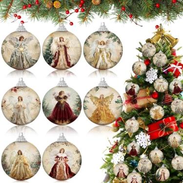 Imagem de Outus Enfeites de bola de árvore de Natal vintage anjo decorações de Natal para árvore colorido enfeites de pendurar decorativos de Natal para casa de fazenda, lareira, decoração de festa de fim de