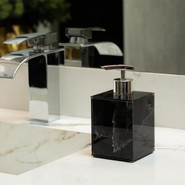 Imagem de Saboneteira Líquido 250ML Porta Sabonete Decorativo De Vidro EFEITO MÁRMORE Porta Álcool Gel Porta Sabonete Líquido (Preto e prata,Unid)