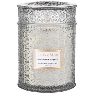 Imagem de Vela LA JOLIE MUSE Dark Berries Bergamot - 539 g - 90 Horas de Queima Limpa - Cera de Soja Natural - Elegante para Anfitriões e Decorac¸ão