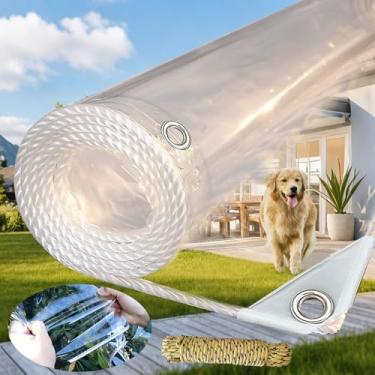 Imagem de ZGLCQSGY Lonas transparentes resistentes à prova d'água vinil PVC encerado 14 mil, lona de vidro 1,2 m x 1,8 m com ilhós de metal, protege contra água, rasgos, resistente ao clima frio para estufa