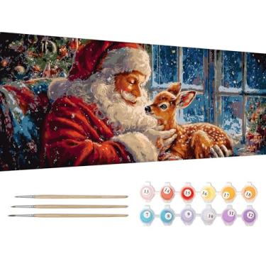 Imagem de Reofrey Kit grande de pintura por números para adultos - tela de 30 x 80 cm, pintura de Papai Noel por número - conjunto de tinta acrílica - arte DIY relaxante para iniciantes e especialistas