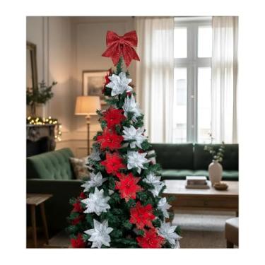 Imagem de Árvore De Natal Decorada 1,50m 300 Galhos Flor Laço Luxuosa Pinheiro Verde Ártificial Cedros Enfeites Decoração Festa Bola Natalino Flores Pendurar Ornamentos
