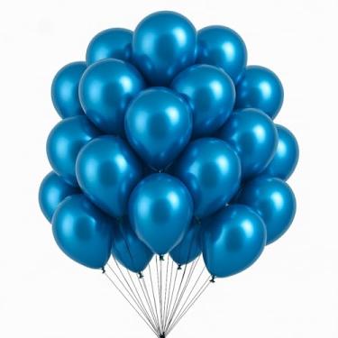Imagem de Bexigas Metalizadas 10" 25,50,75,100 Unidades Cromadas e Reforçadas Para Festa,Aniversário,Casamento,Painel(75,Azul)