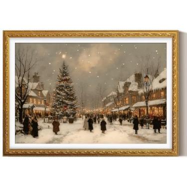 Imagem de FYSUIMU Impressão de arte de parede de Natal, pôsteres de inverno, rua com neve, árvore de Natal, decoração para festa, casa, galeria, sala de estar, escritório, sem moldura, 40,6 x 61 cm