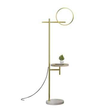 Imagem de Luminária de chão Luminárias de chão para sala estar Luminária com bandeja mármore vertical Decoração interna Iluminação Leitura(Gold)