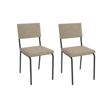 Imagem de Kit 2 Cadeiras De Cozinha Zaria 2c128prf Aço 2 Un Preto-linho Bege Fendi - Kappesberg