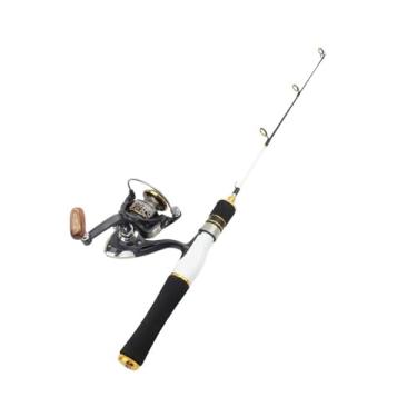 Imagem de Vara de Pesca de Viagem Conjunto de vara pesca inverno 58 cm, carretel e carbono no gelo, para iniciantes, equipamento(Branco)