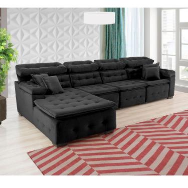 Imagem de Sofá Orlando 3.45x2.10m Com Chaise, Retrátil E Reclinável - Preto