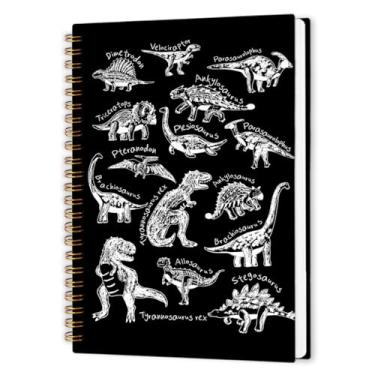 Imagem de nvucamd Caderno espiral de dinossauro infantil, diário de dinossauro, caderno de diário preto para meninos e crianças, presente de material escolar de escritório, 14 x 21 cm