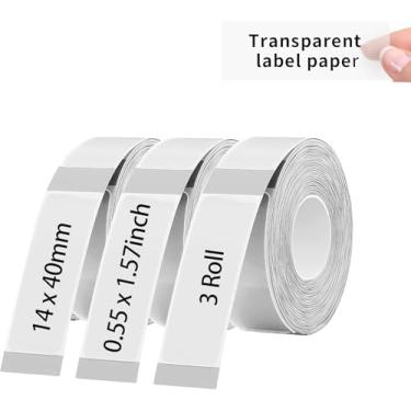 Imagem de Papel térmico para etiquetar 14 × 40 mm, 160 etiquetas/rolo transparente, 3 pacotes, compatível com máquina de etiquetas D30