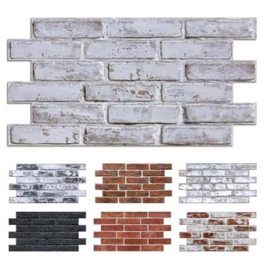 Imagem de Commomy Painéis de parede de tijolos 3D que descascam e colam - 12 peças de 58 cm x 30 cm - azulejos de papel de parede de tijolo cinza de lavagem branca fina e UrltraLight para cozinha, quarto, sala