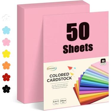 Imagem de GOHOHOF 50 folhas de cartolina rosa 21 x 28 cm, papel para impressora, 38,6 kg/230 gsm, papel cartolina para impressora, desenho, etiquetas de presente, convites