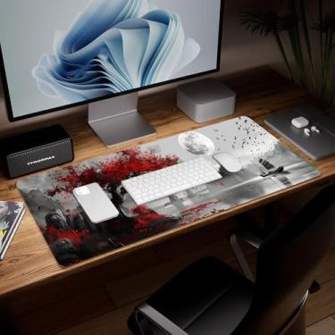Imagem de Almofada de mesa de couro para plantas, mouse pad de arte colorida grande teclado de computador para jogos mousepad à prova d'água protetor e capa de mesa, tapete de mouse decorativo de couro PU para