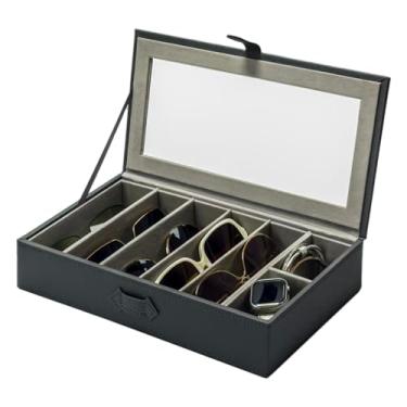 Imagem de UnionPlus Organizador de estojo de óculos de sol, vários óculos de sol, expositor, colecionador, 5 compartimentos para armazenamento de óculos de sol e 8 compartimentos pequenos para acessórios, cinza