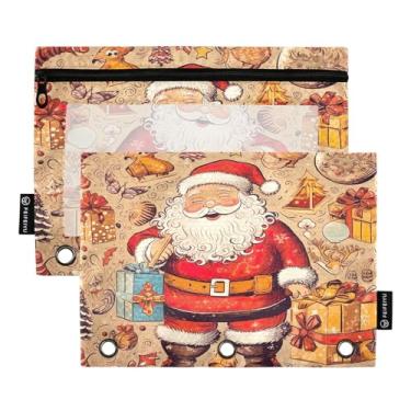 Imagem de Wassud Pacote com 2 pastas de fichário padrão Papai Noel com 3 furos, pasta organizadora de arquivos para casa, escritório