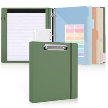 Imagem de SKYDUE Fichário pequeno de 3 anéis com prancheta, 20 cm × 25,4 cm de poliuretano, mini fichário de 2,5 cm com bloco de notas, 5 divisórias e etiquetas, pasta de prancheta ótima para escritório escolar